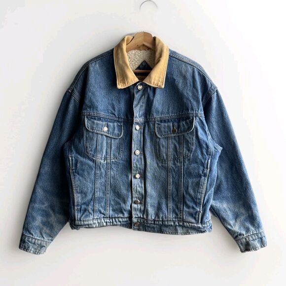 Wrangler Other - Vintage Wrangler Hero Men's Medium Denim Sherpa Jacket Corduroy Collar Western